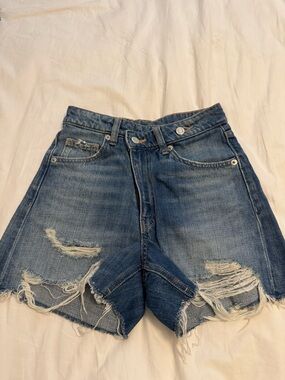 Zara Blue Distressed High-Rise Denim Shorts